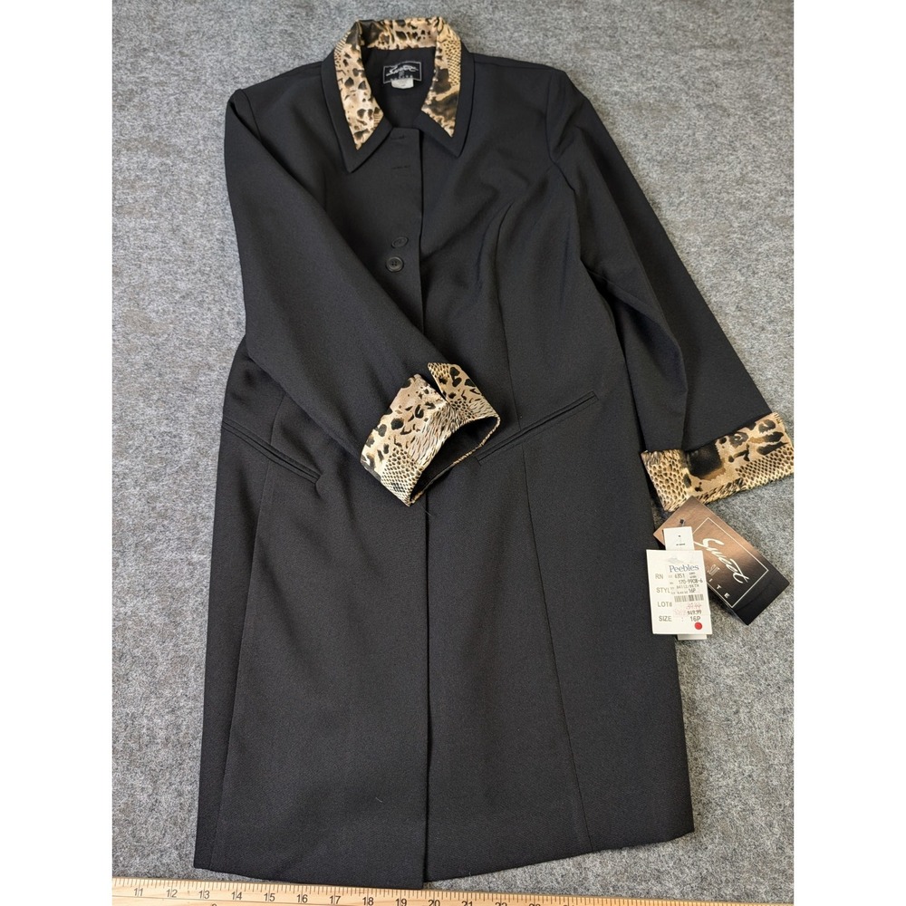 Sweet Suit Petite Black Flip Cuff/ Collar Abstract Long Blazer Women's 16P NWT